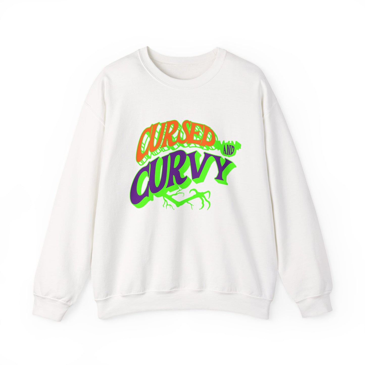 Cursed & Curvy Crewneck Sweatshirt, Comfortable Unisex Pullover, Trendy Casual Wear, Perfect for Halloween, Gift for Plus Size Lovers