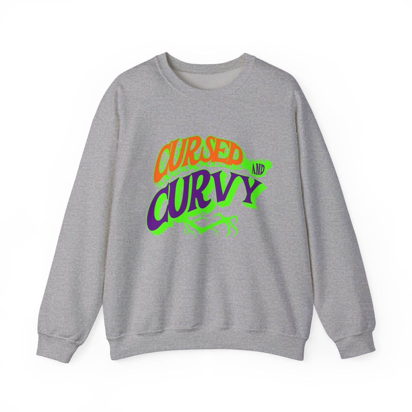 Cursed & Curvy Crewneck Sweatshirt, Comfortable Unisex Pullover, Trendy Casual Wear, Perfect for Halloween, Gift for Plus Size Lovers