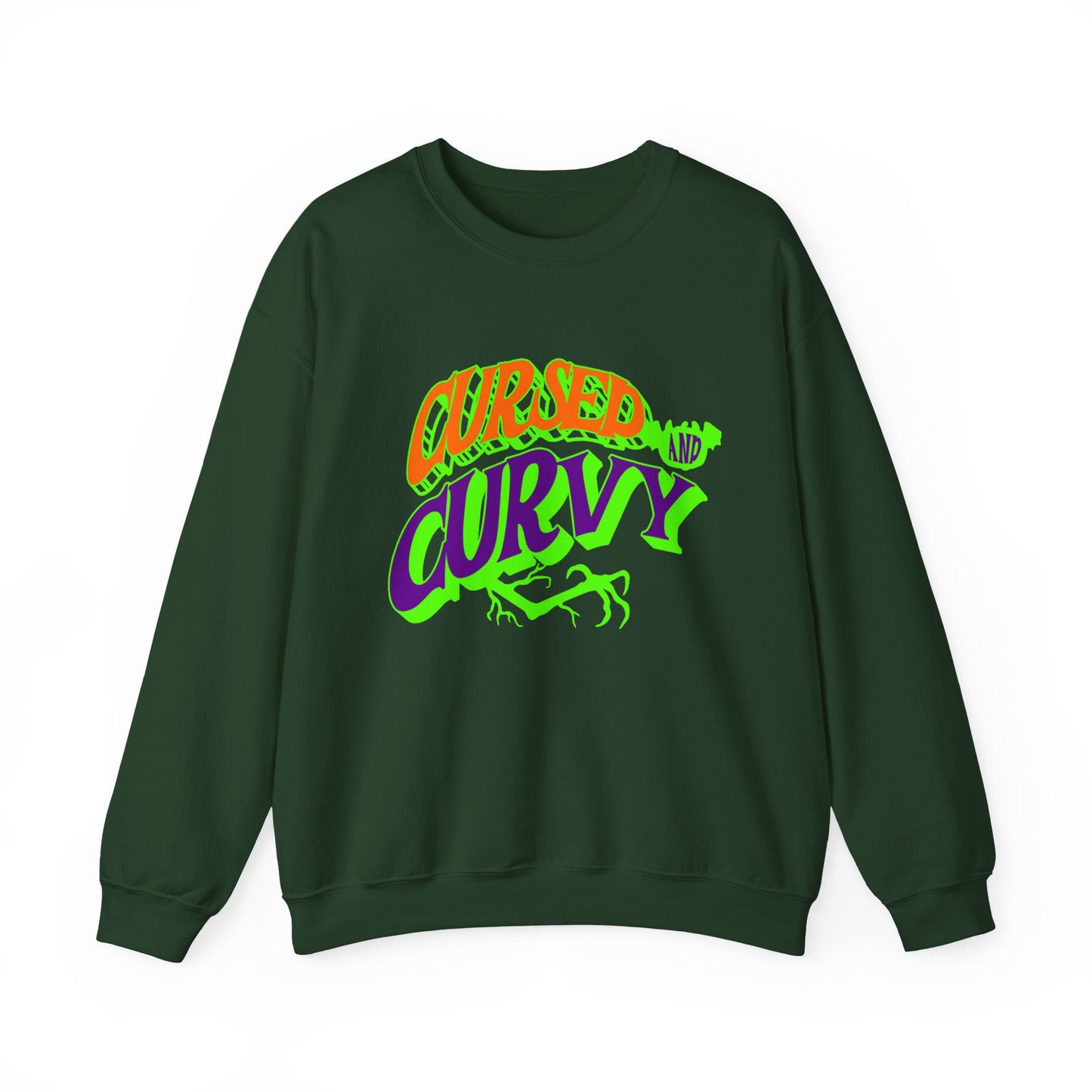 Cursed & Curvy Crewneck Sweatshirt, Comfortable Unisex Pullover, Trendy Casual Wear, Perfect for Halloween, Gift for Plus Size Lovers