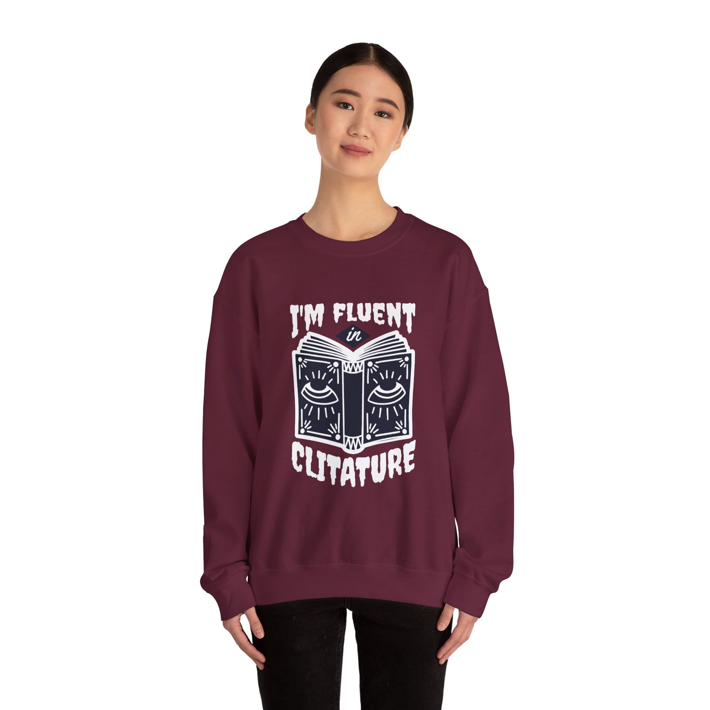 Fluent in Clitature Sweatshirt, Cozy Crew Neck, Unisex Funny Gift, Book Lover Apparel, Literature Lover Clothing, Perfect for Casual Wear