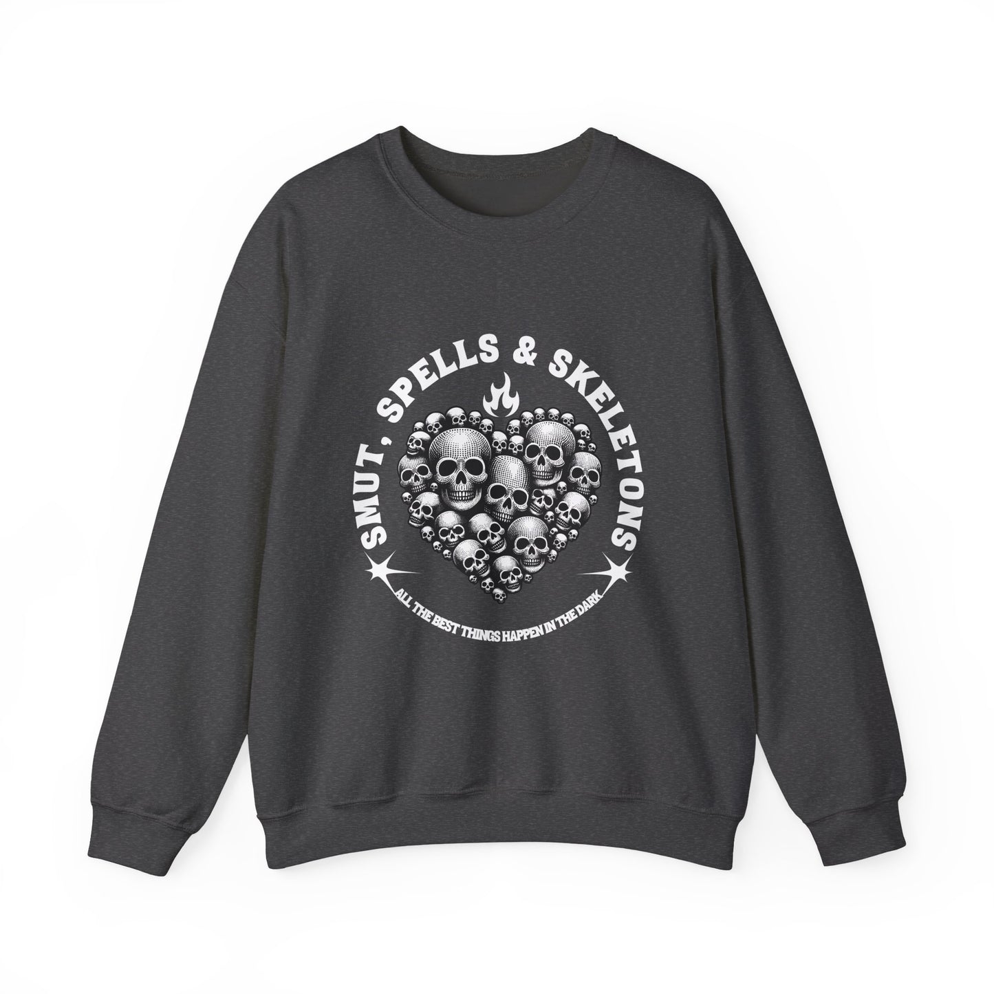 Smut, spells, and skeletons Crewneck Sweatshirt, Cozy Casual Wear, Perfect for Halloween, Gifts for Goth Lovers, Trendy Everyday Style