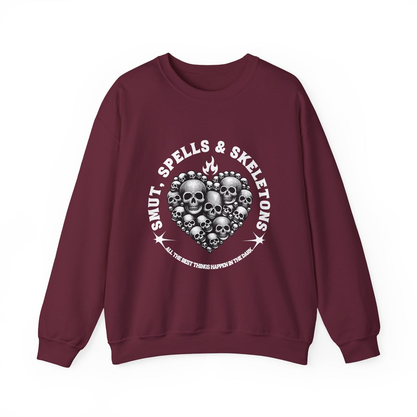 Smut, spells, and skeletons Crewneck Sweatshirt, Cozy Casual Wear, Perfect for Halloween, Gifts for Goth Lovers, Trendy Everyday Style