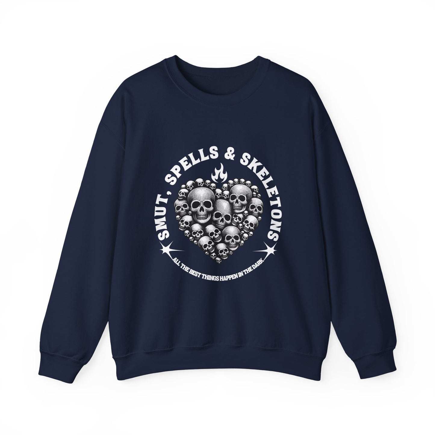 Smut, spells, and skeletons Crewneck Sweatshirt, Cozy Casual Wear, Perfect for Halloween, Gifts for Goth Lovers, Trendy Everyday Style