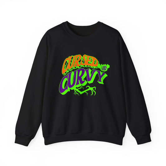 Cursed & Curvy Crewneck Sweatshirt, Comfortable Unisex Pullover, Trendy Casual Wear, Perfect for Halloween, Gift for Plus Size Lovers