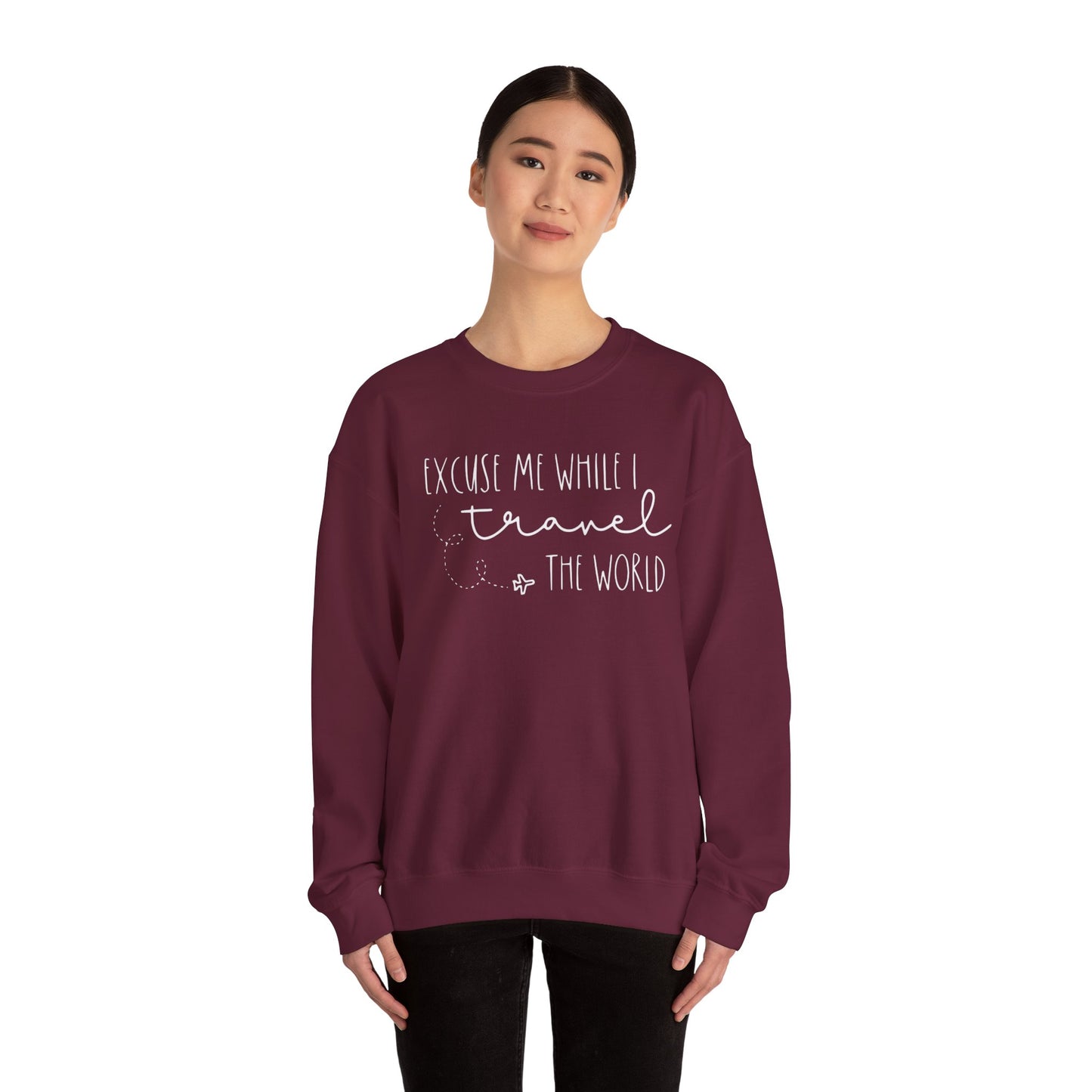 Excuse Me While I Travel the World Crewneck Sweatshirt - Cozy Travel Sweatshirt for Adventurers