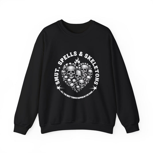 Smut, spells, and skeletons Crewneck Sweatshirt, Cozy Casual Wear, Perfect for Halloween, Gifts for Goth Lovers, Trendy Everyday Style