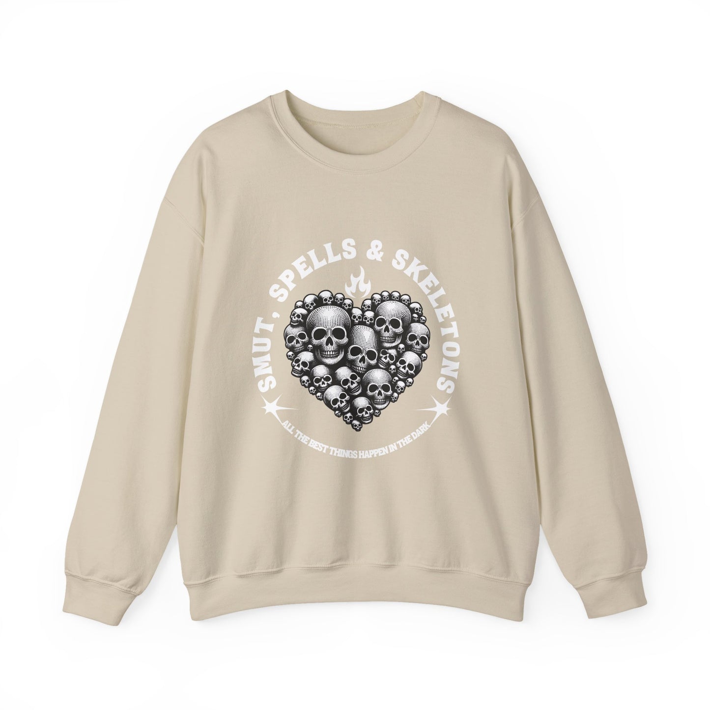 Smut, spells, and skeletons Crewneck Sweatshirt, Cozy Casual Wear, Perfect for Halloween, Gifts for Goth Lovers, Trendy Everyday Style