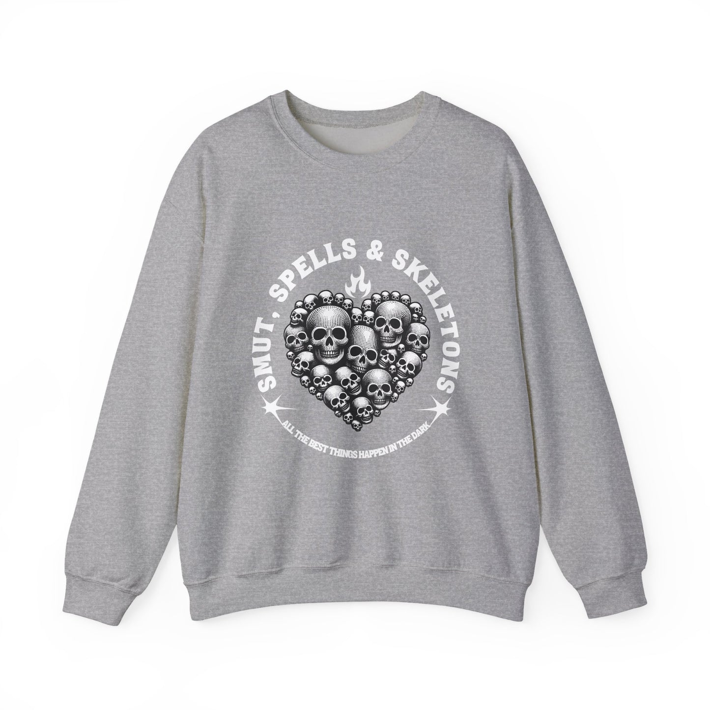 Smut, spells, and skeletons Crewneck Sweatshirt, Cozy Casual Wear, Perfect for Halloween, Gifts for Goth Lovers, Trendy Everyday Style