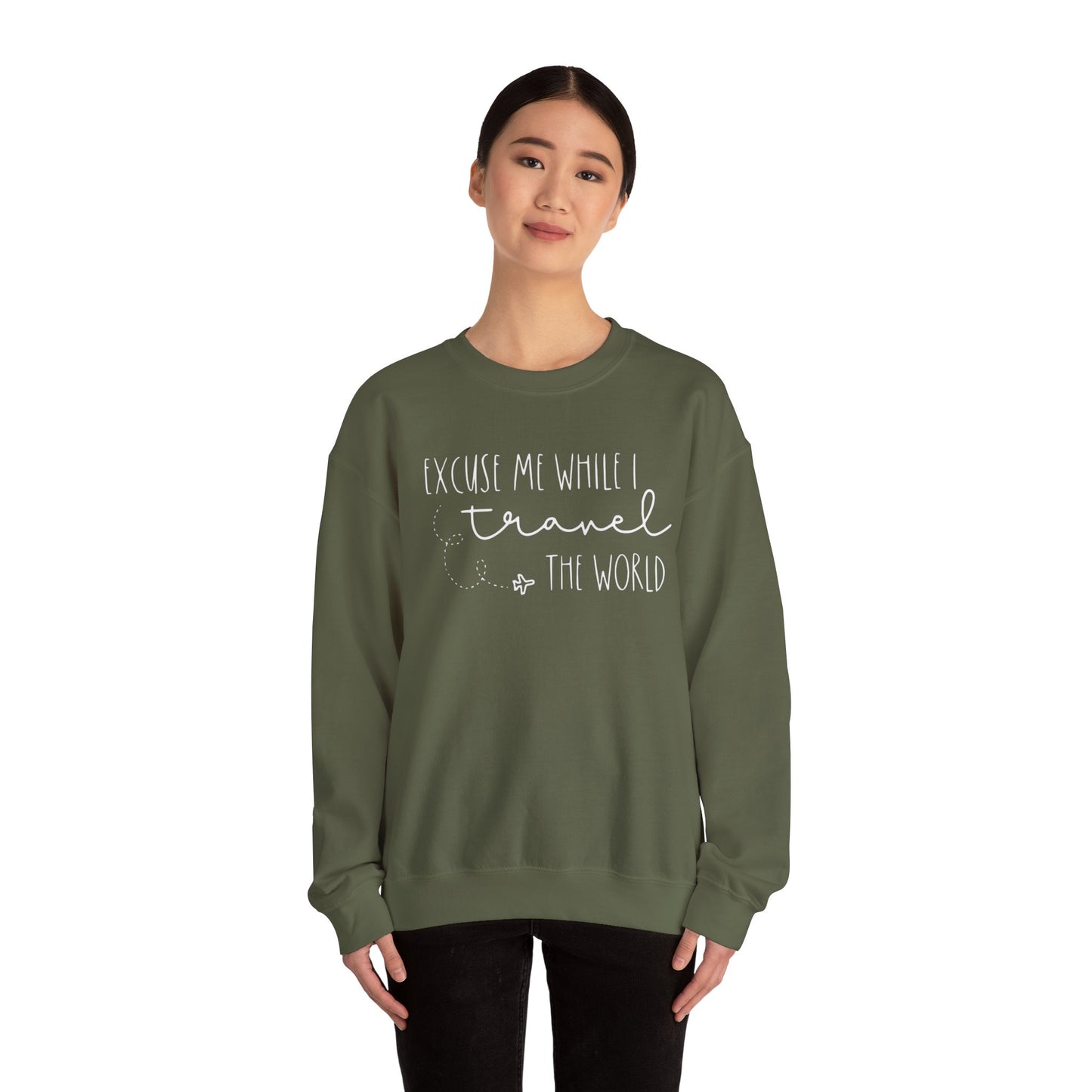 Excuse Me While I Travel the World Crewneck Sweatshirt - Cozy Travel Sweatshirt for Adventurers